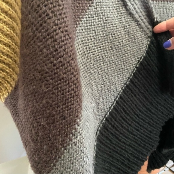 Wooden Ships Black Brown Color Block Mohair Wool Blend Open Front Knit Sweater - Picture 7 of 12